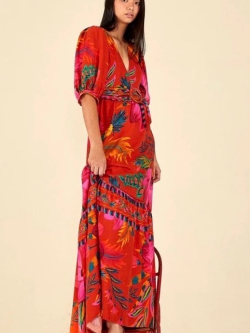 FARM Rio Red Floral Maxi Dress with Pink & Green Accents - Picture 2 of 5